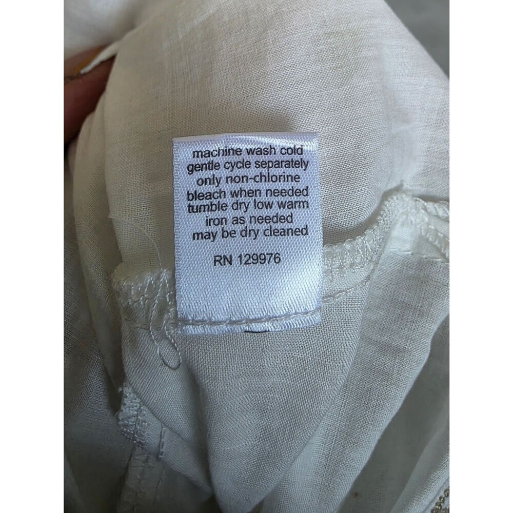 Blue Saks Fifth Avenue Cotton White Taupe Embroidered Tunic Top Sz XL - Picture 10 of 11